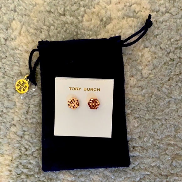 Tory Burch Jewelry - Tory Burch Hexagon Logo Stud Earrings